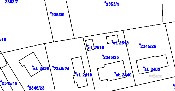Parcela st. 2519 v KÚ Pacov, Katastrální mapa