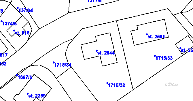 Parcela st. 2544 v KÚ Pacov, Katastrální mapa