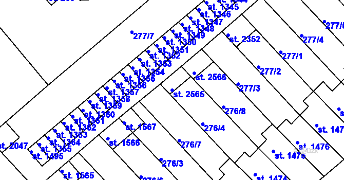 Parcela st. 2565 v KÚ Pacov, Katastrální mapa