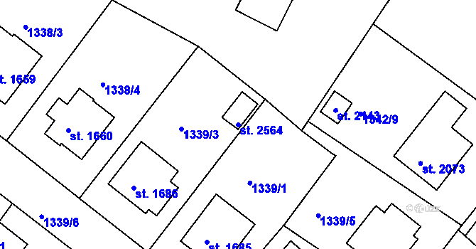 Parcela st. 2564 v KÚ Pacov, Katastrální mapa
