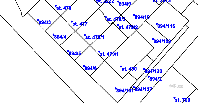 Parcela st. 479/1 v KÚ Pacov, Katastrální mapa