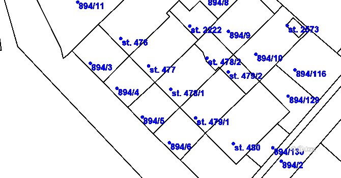 Parcela st. 478/1 v KÚ Pacov, Katastrální mapa