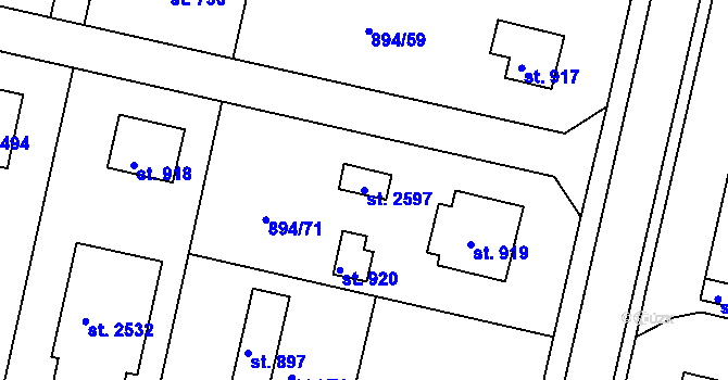 Parcela st. 2597 v KÚ Pacov, Katastrální mapa