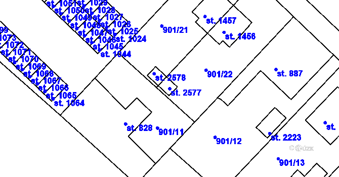 Parcela st. 2577 v KÚ Pacov, Katastrální mapa