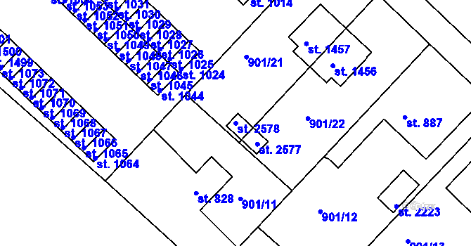 Parcela st. 2578 v KÚ Pacov, Katastrální mapa