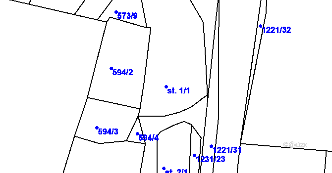 Parcela st. 1/1 v KÚ Pačejov, Katastrální mapa