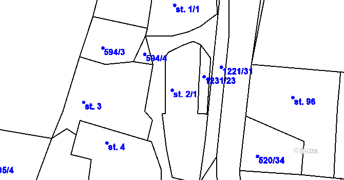 Parcela st. 2/1 v KÚ Pačejov, Katastrální mapa