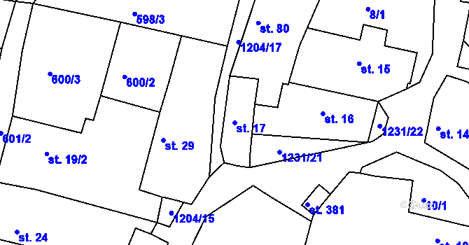 Parcela st. 17 v KÚ Pačejov, Katastrální mapa