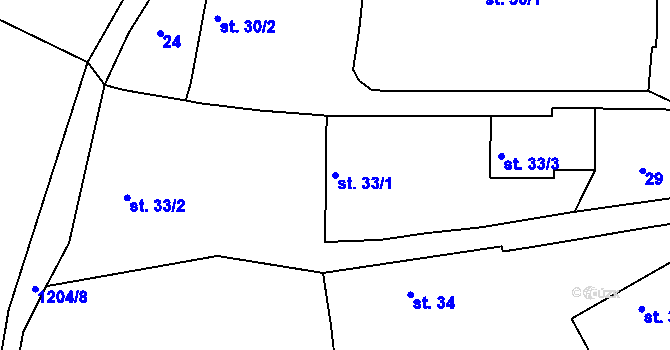 Parcela st. 33/1 v KÚ Pačejov, Katastrální mapa