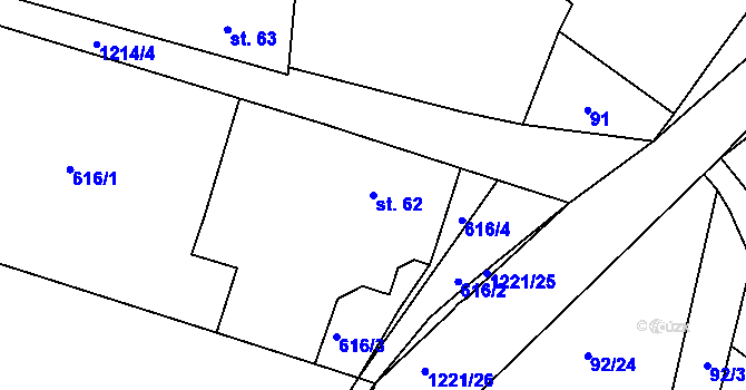 Parcela st. 62 v KÚ Pačejov, Katastrální mapa