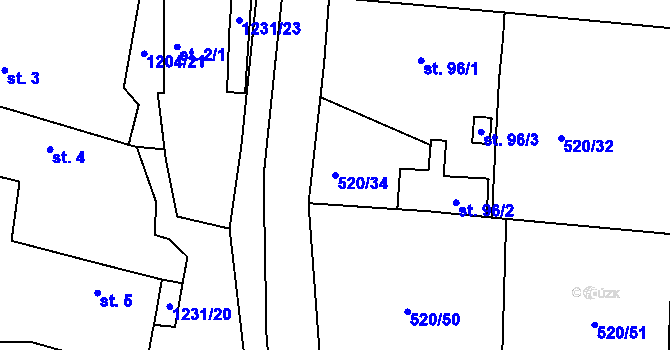 Parcela st. 520/34 v KÚ Pačejov, Katastrální mapa