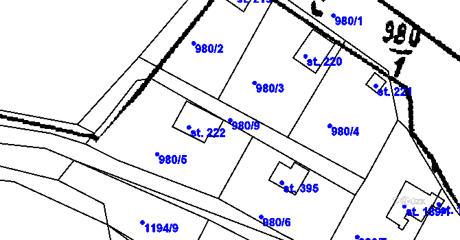 Parcela st. 980/9 v KÚ Pačejov, Katastrální mapa