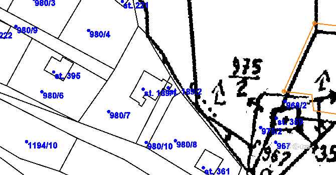 Parcela st. 189/2 v KÚ Pačejov, Katastrální mapa