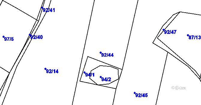 Parcela st. 92/44 v KÚ Pačejov, Katastrální mapa