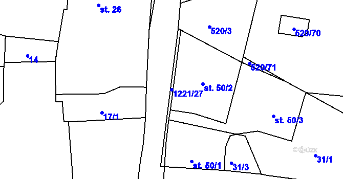 Parcela st. 1221/27 v KÚ Pačejov, Katastrální mapa