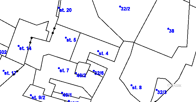 Parcela st. 4 v KÚ Velešice u Pačejova, Katastrální mapa