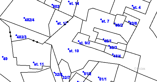 Parcela st. 9/2 v KÚ Velešice u Pačejova, Katastrální mapa