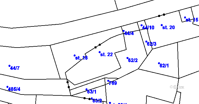 Parcela st. 22 v KÚ Velešice u Pačejova, Katastrální mapa
