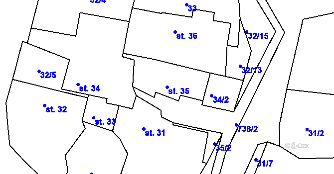 Parcela st. 35 v KÚ Velešice u Pačejova, Katastrální mapa