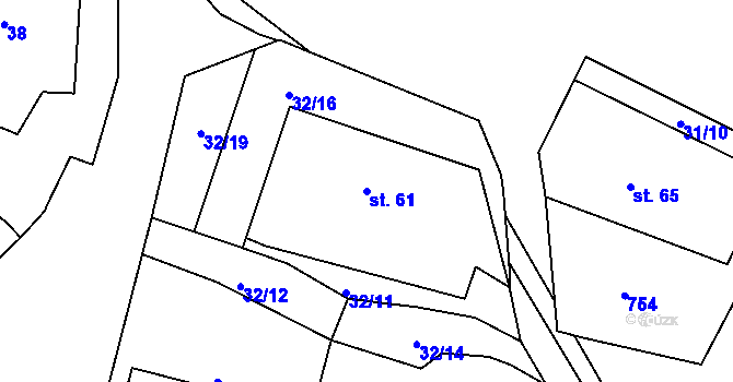 Parcela st. 61 v KÚ Velešice u Pačejova, Katastrální mapa