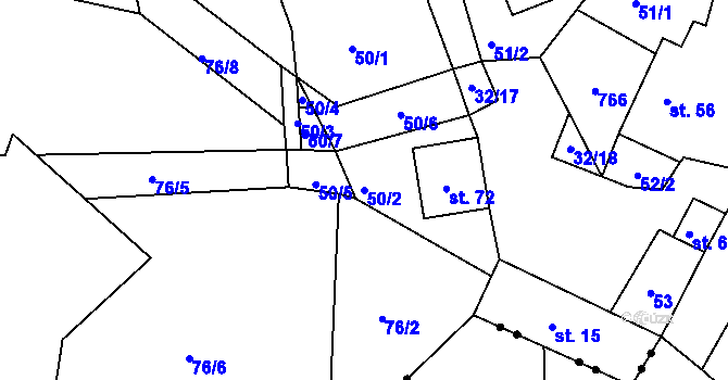 Parcela st. 50/2 v KÚ Velešice u Pačejova, Katastrální mapa