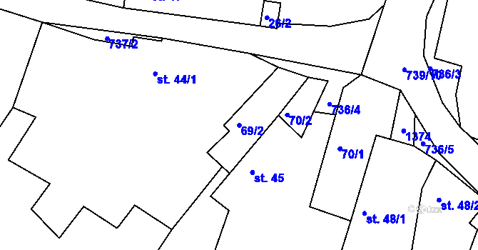 Parcela st. 69/2 v KÚ Velešice u Pačejova, Katastrální mapa