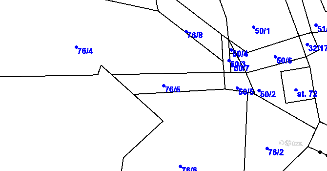 Parcela st. 76/5 v KÚ Velešice u Pačejova, Katastrální mapa