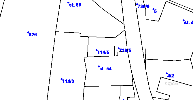 Parcela st. 114/5 v KÚ Velešice u Pačejova, Katastrální mapa