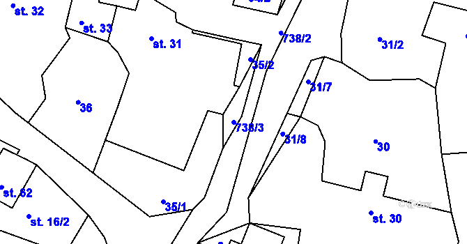 Parcela st. 738/3 v KÚ Velešice u Pačejova, Katastrální mapa