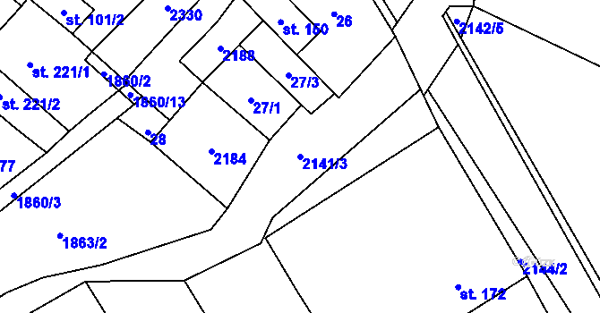 Parcela st. 2141/3 v KÚ Pačlavice, Katastrální mapa
