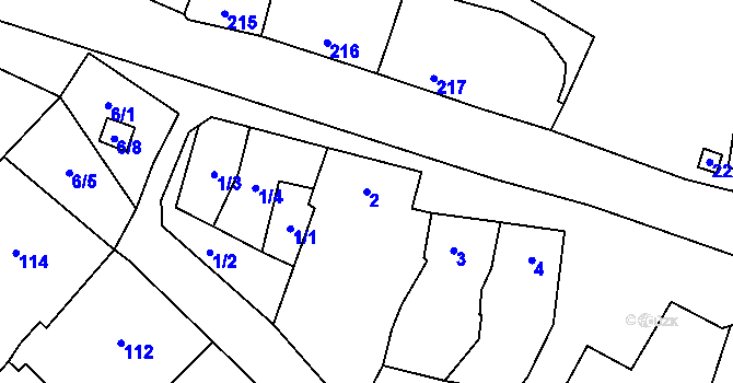 Parcela st. 2 v KÚ Padochov, Katastrální mapa