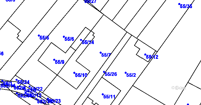 Parcela st. 55/7 v KÚ Padochov, Katastrální mapa