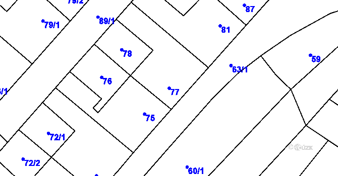 Parcela st. 77 v KÚ Padochov, Katastrální mapa