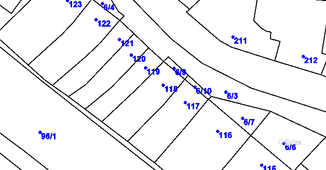 Parcela st. 118 v KÚ Padochov, Katastrální mapa