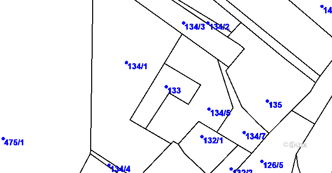 Parcela st. 133 v KÚ Padochov, Katastrální mapa