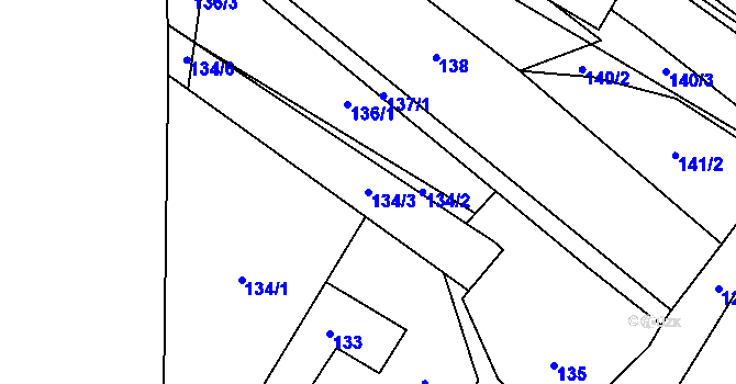 Parcela st. 134/3 v KÚ Padochov, Katastrální mapa