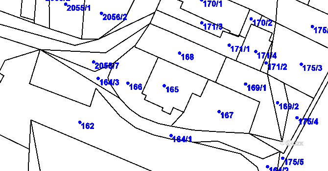 Parcela st. 165 v KÚ Padochov, Katastrální mapa