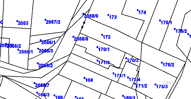 Parcela st. 170 v KÚ Padochov, Katastrální mapa