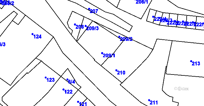 Parcela st. 209/1 v KÚ Padochov, Katastrální mapa