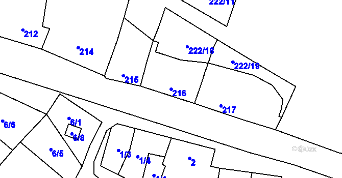 Parcela st. 216 v KÚ Padochov, Katastrální mapa