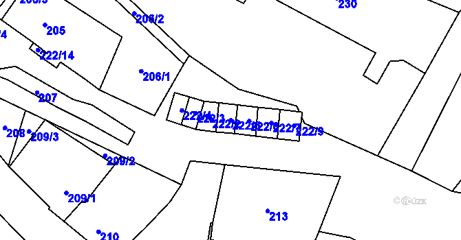 Parcela st. 222/5 v KÚ Padochov, Katastrální mapa