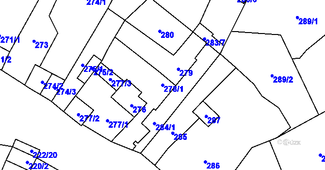 Parcela st. 278/1 v KÚ Padochov, Katastrální mapa