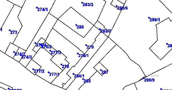 Parcela st. 279 v KÚ Padochov, Katastrální mapa