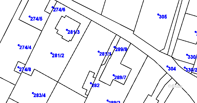 Parcela st. 281/1 v KÚ Padochov, Katastrální mapa