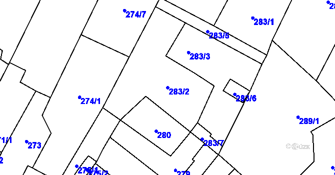 Parcela st. 283/2 v KÚ Padochov, Katastrální mapa