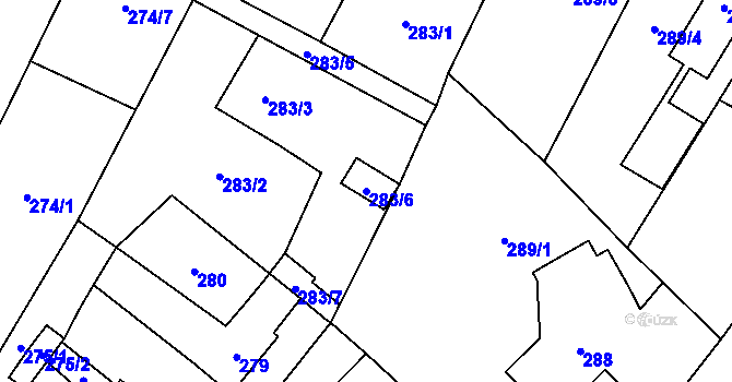 Parcela st. 283/6 v KÚ Padochov, Katastrální mapa