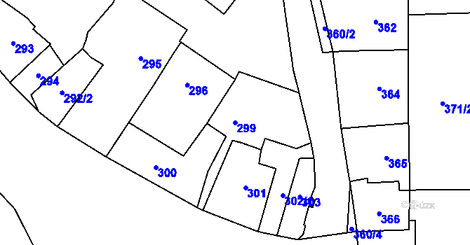 Parcela st. 299 v KÚ Padochov, Katastrální mapa
