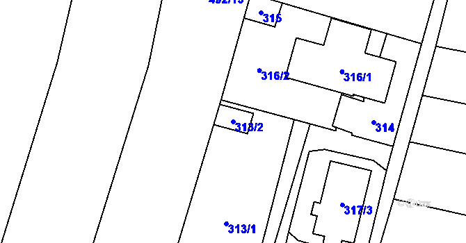 Parcela st. 313/2 v KÚ Padochov, Katastrální mapa