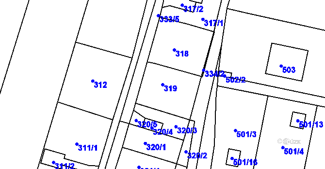 Parcela st. 319 v KÚ Padochov, Katastrální mapa
