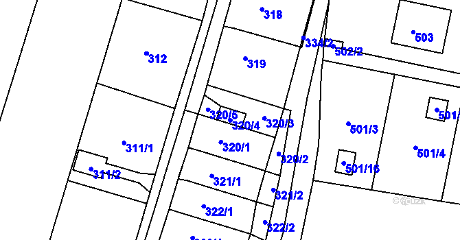 Parcela st. 320/4 v KÚ Padochov, Katastrální mapa